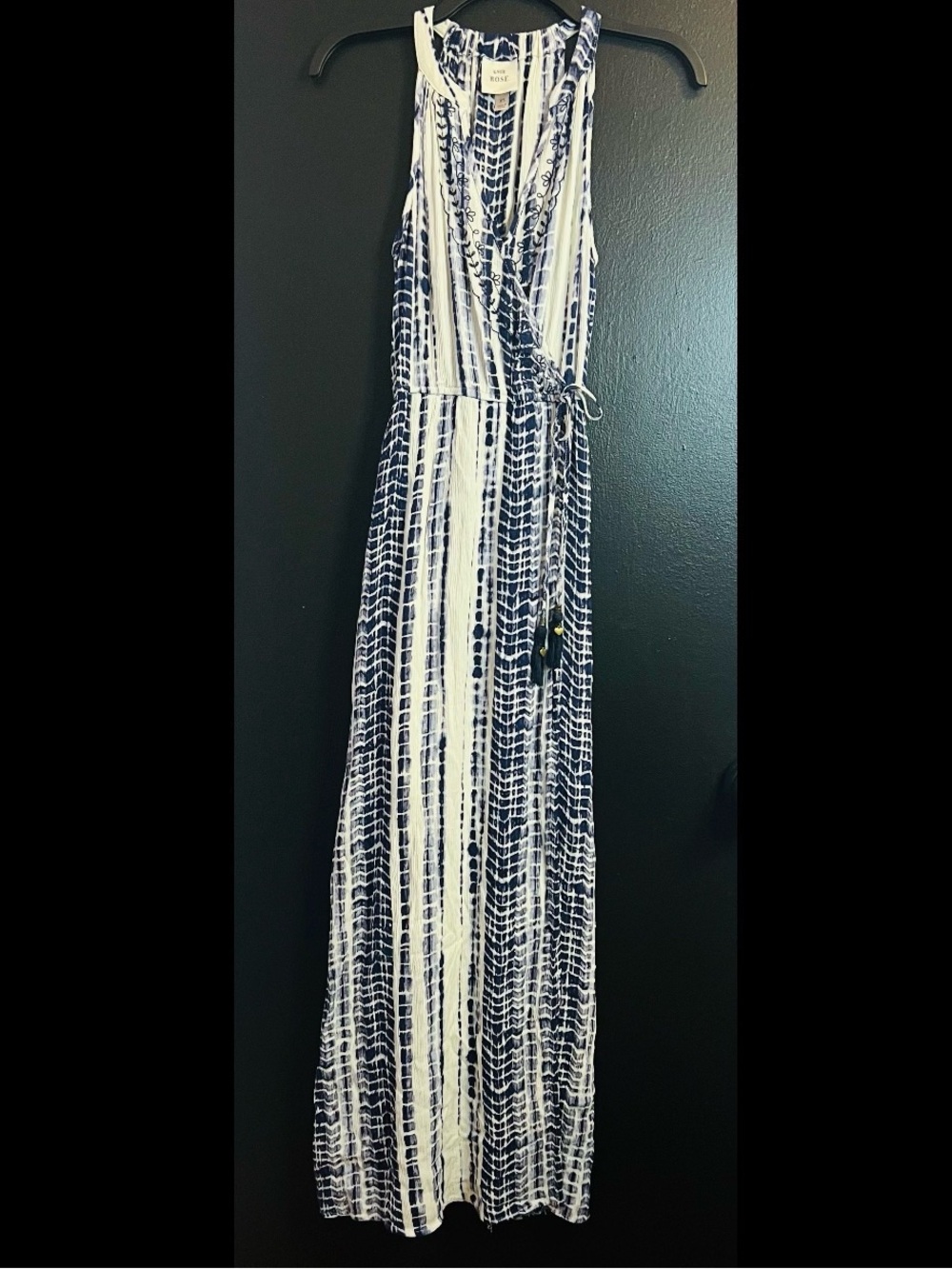 Knox Rose Navy and White Tie dye Wrap Maxi Dress